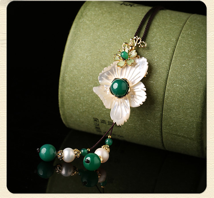 珍珠流蘇花朵鎖骨鏈，小清新項鏈首飾