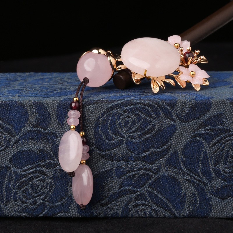 櫻戀粉雪發(fā)簪，氣質(zhì)小清新粉水晶簪子頭飾