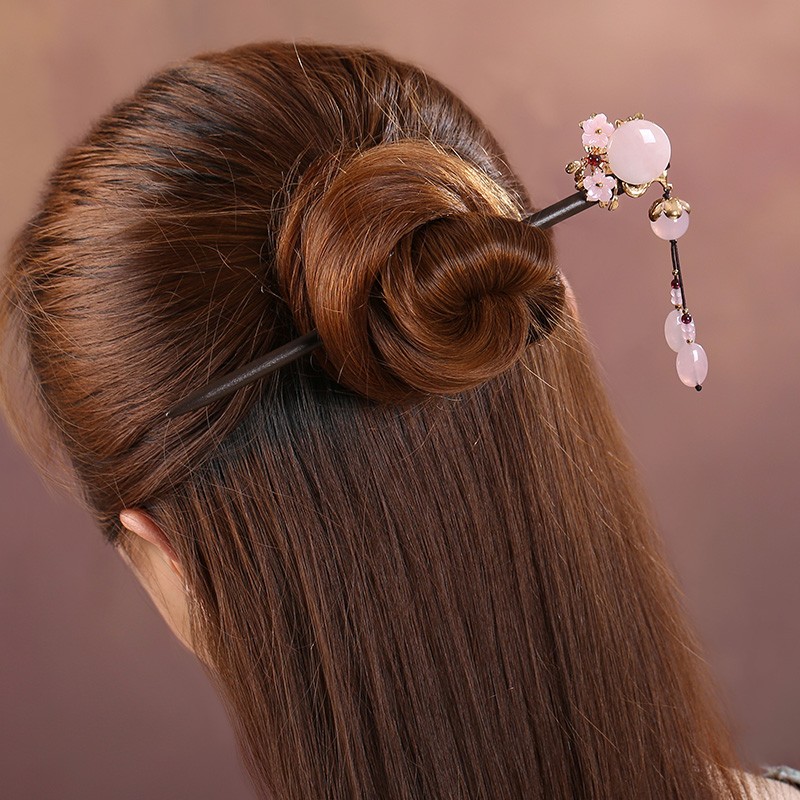 櫻戀粉雪發(fā)簪，氣質(zhì)小清新粉水晶簪子頭飾