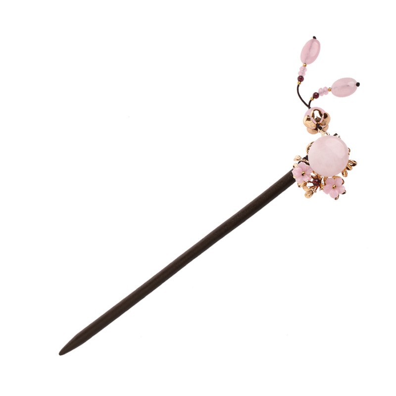 櫻戀粉雪發(fā)簪，氣質(zhì)小清新粉水晶簪子頭飾