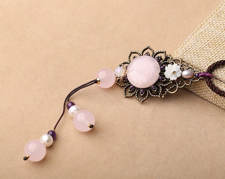 粉妝玉砌項鏈，水晶吊墜復古風毛衣鏈首飾