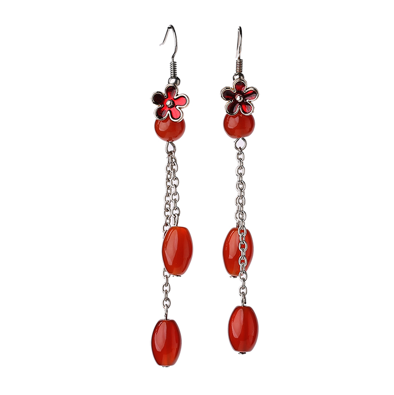 緋云夕陽(yáng)耳環(huán)：古典銀鏈子長(zhǎng)款耳環(huán)首飾