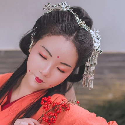 紅豆相思紅衣女生頭像，唯美古風(fēng)真人頭像