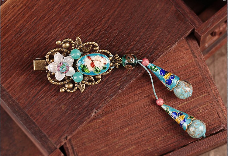 清悠靜雅幻香仙發(fā)夾，古典景泰藍(lán)發(fā)飾頭飾