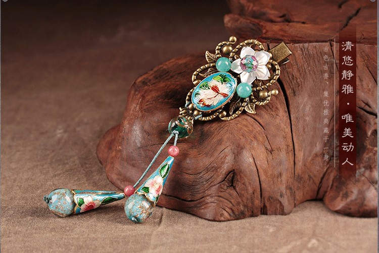 清悠靜雅幻香仙發(fā)夾，古典景泰藍(lán)發(fā)飾頭飾