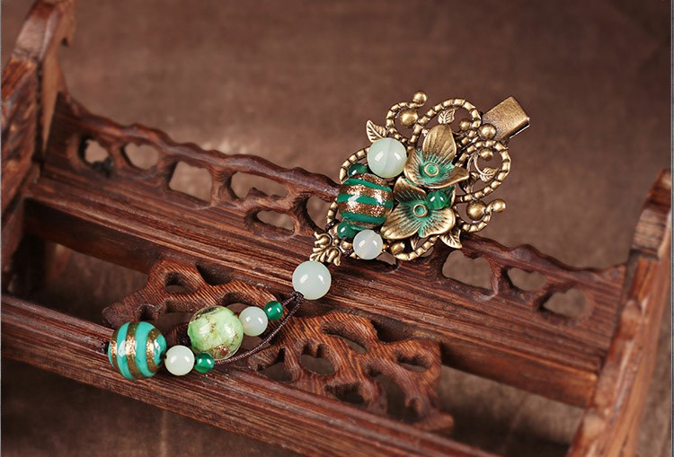 復(fù)古風(fēng)青曼發(fā)夾，優(yōu)雅福連文苑發(fā)飾頭飾