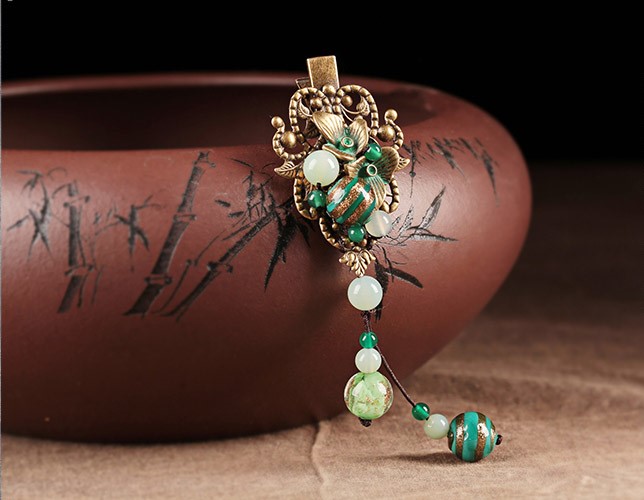 復(fù)古風(fēng)青曼發(fā)夾，優(yōu)雅福連文苑發(fā)飾頭飾