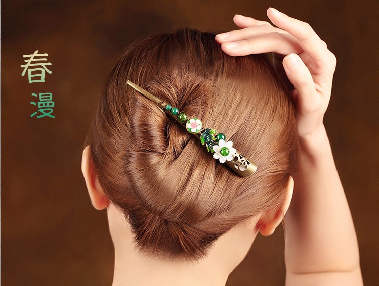 春意盎然發(fā)夾，古典盤發(fā)大發(fā)夾頭飾