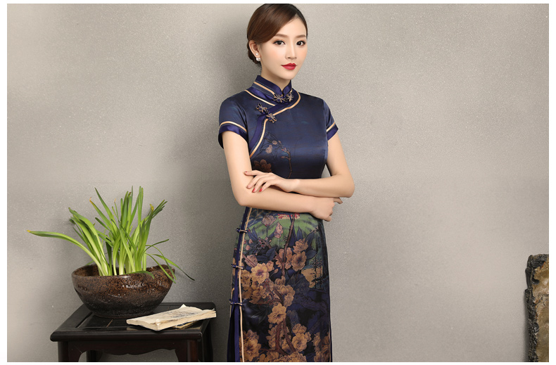 嫻云真絲旗袍，氣質(zhì)印花雅致旗袍裙