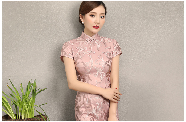 粉蕓蕾絲繡花旗袍，清新淡雅時(shí)尚旗袍裙