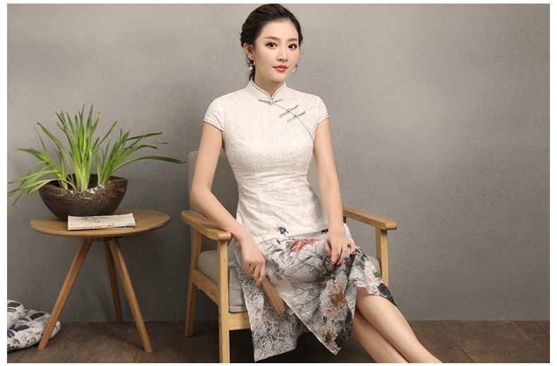 淡雅花容旗袍，復(fù)古時(shí)尚旗袍裙