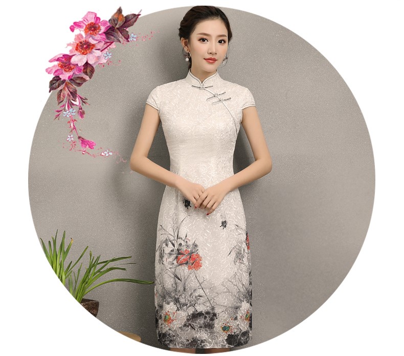 淡雅花容旗袍，復(fù)古時(shí)尚旗袍裙