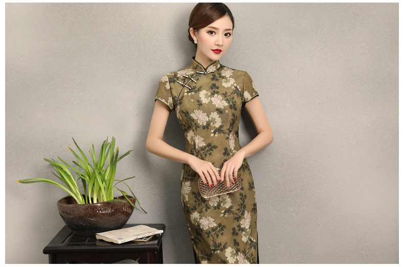 古韻美人旗袍，復(fù)古花香修身旗袍裙