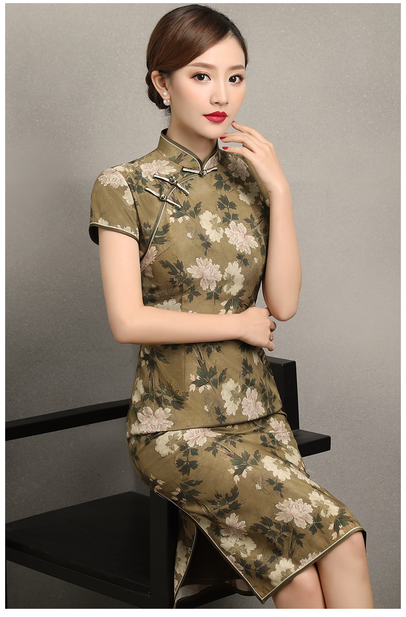 古韻美人旗袍，復(fù)古花香修身旗袍裙