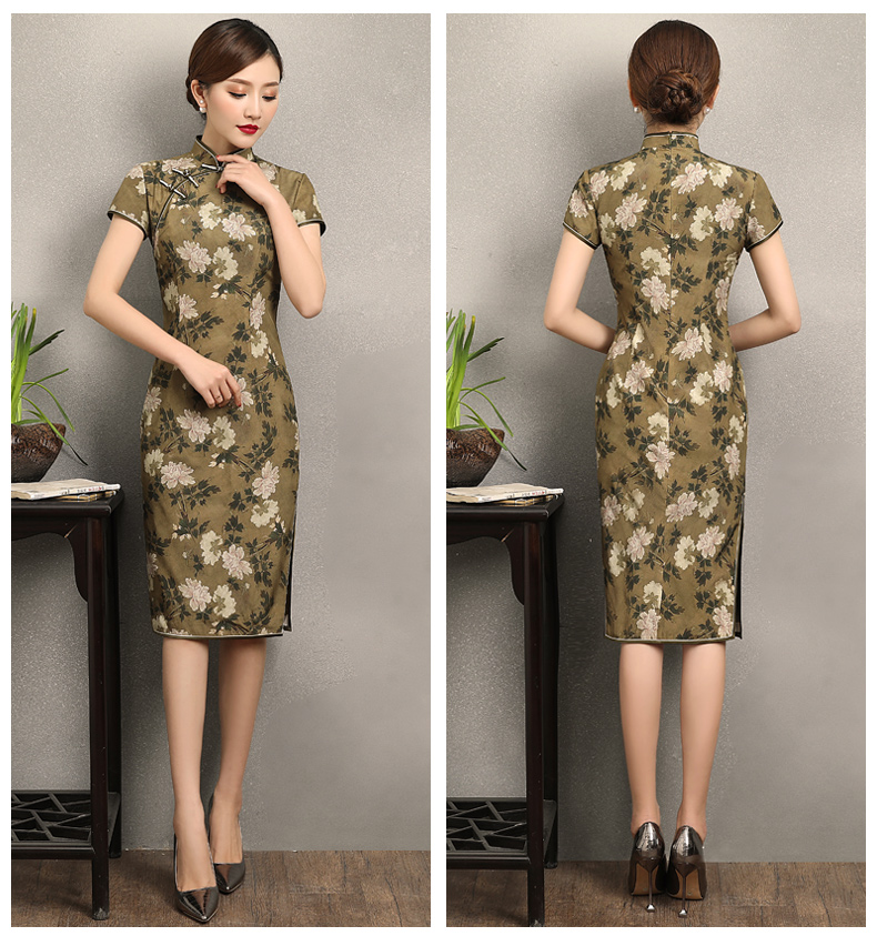 古韻美人旗袍，復(fù)古花香修身旗袍裙