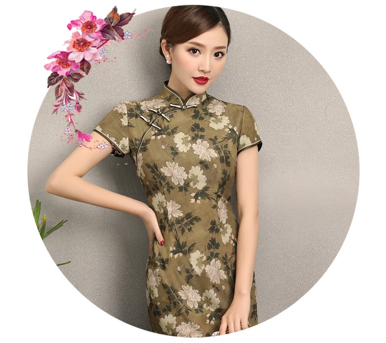 古韻美人旗袍，復(fù)古花香修身旗袍裙