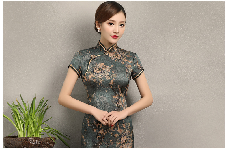 福連文苑花牡丹旗袍，復(fù)古典雅修身旗袍裙