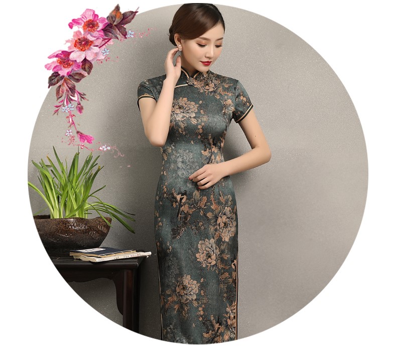 福連文苑花牡丹旗袍，復(fù)古典雅修身旗袍裙