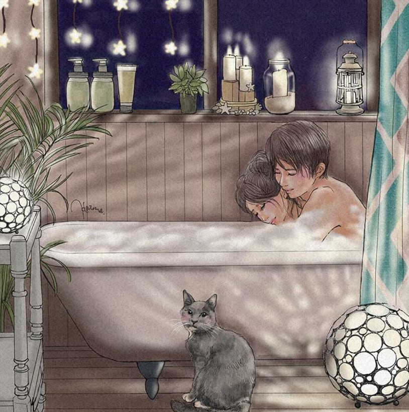 一組情侶情趣插畫，充滿誘惑的手繪插畫