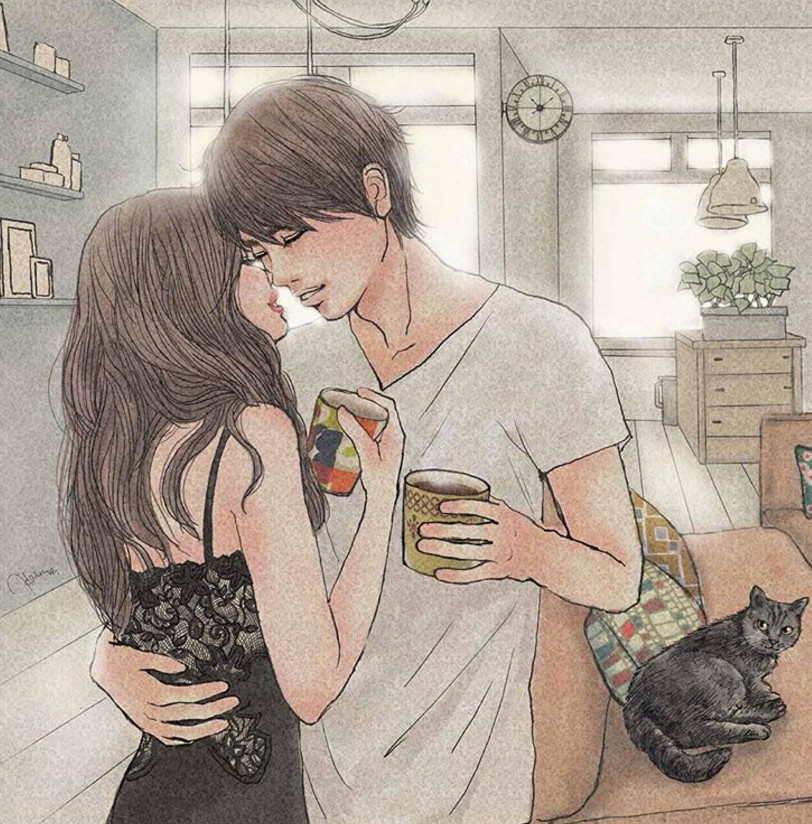 一組情侶情趣插畫(huà)，充滿誘惑的手繪插畫(huà)