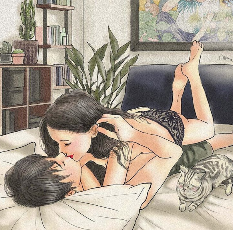 一組情侶情趣插畫(huà)，充滿誘惑的手繪插畫(huà)