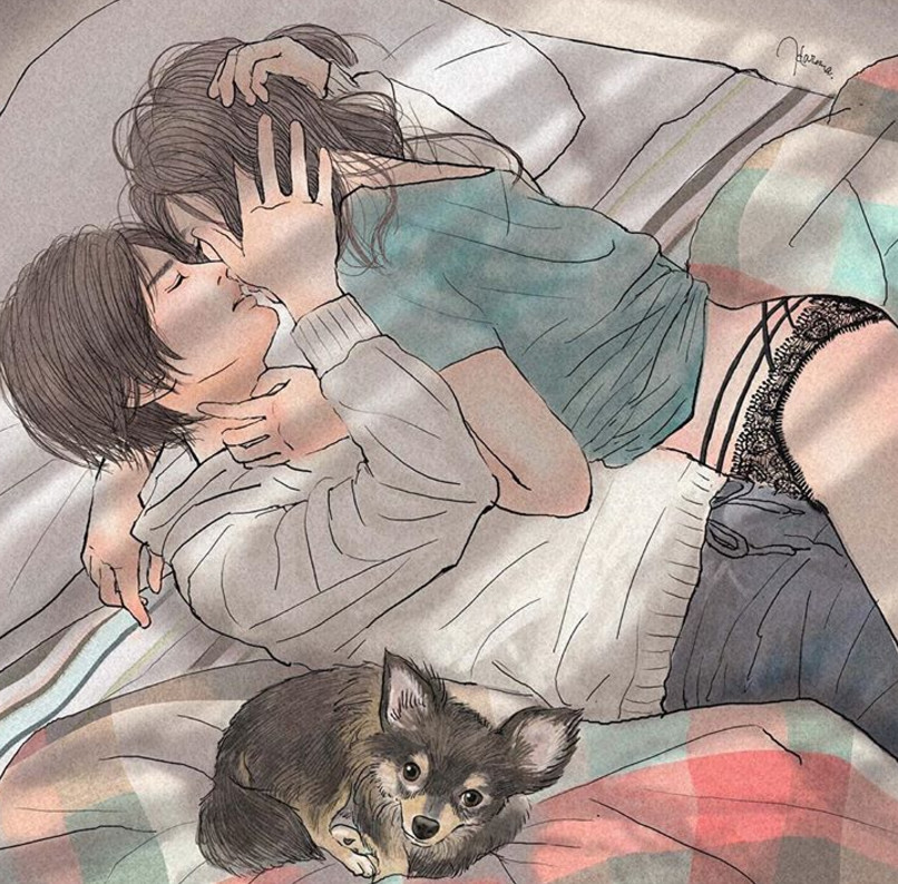 一組情侶情趣插畫，充滿誘惑的手繪插畫