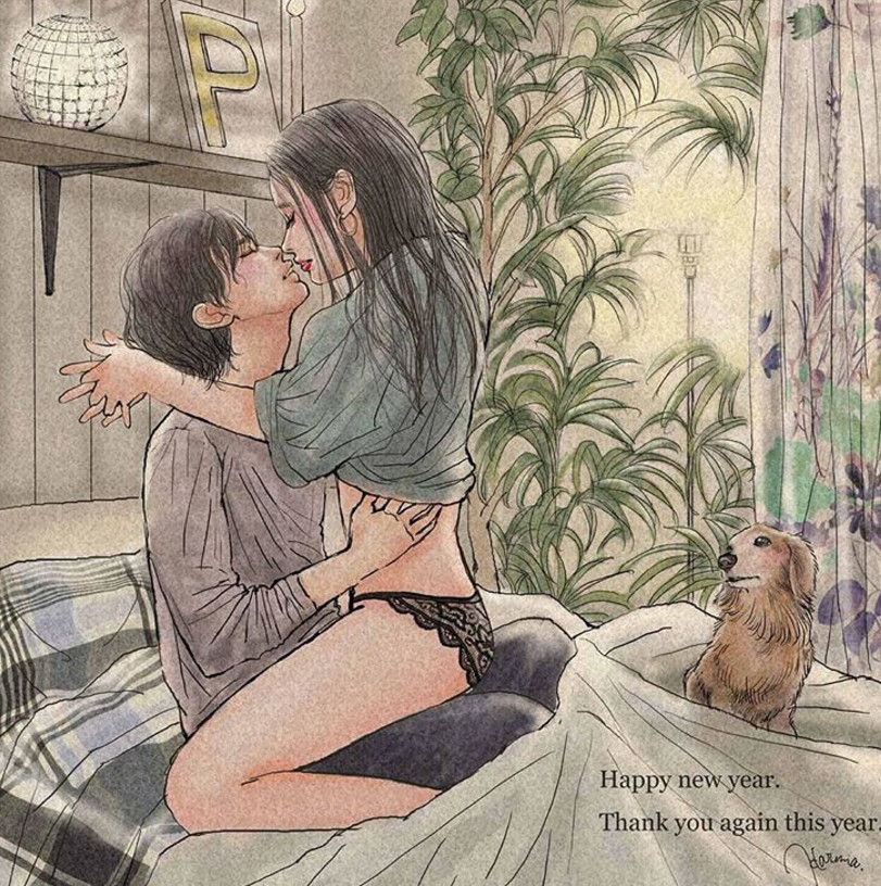 一組情侶情趣插畫，充滿誘惑的手繪插畫