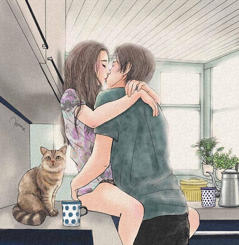 一組情侶情趣插畫，充滿誘惑的手繪插畫