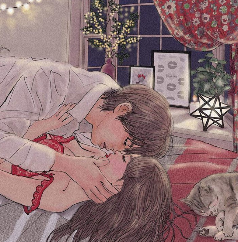 一組情侶情趣插畫，充滿誘惑的手繪插畫
