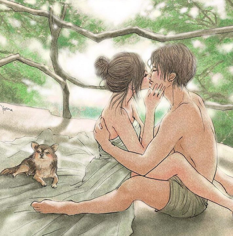 一組情侶情趣插畫，充滿誘惑的手繪插畫