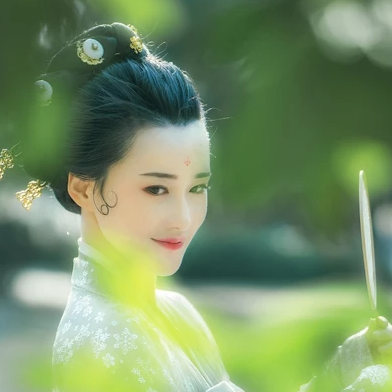 優(yōu)雅賞春帶團(tuán)扇女生頭像，唯美古風(fēng)真人頭像
