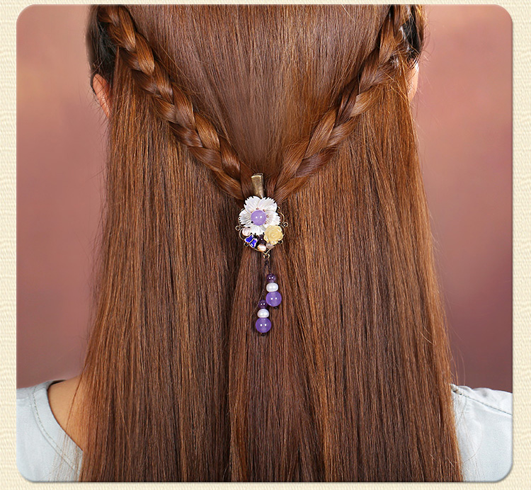 淡紫彩玉超仙發(fā)夾，古風貝殼花朵頭飾
