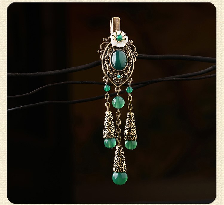 古風古典流蘇發(fā)夾，翠綠民族風頭飾