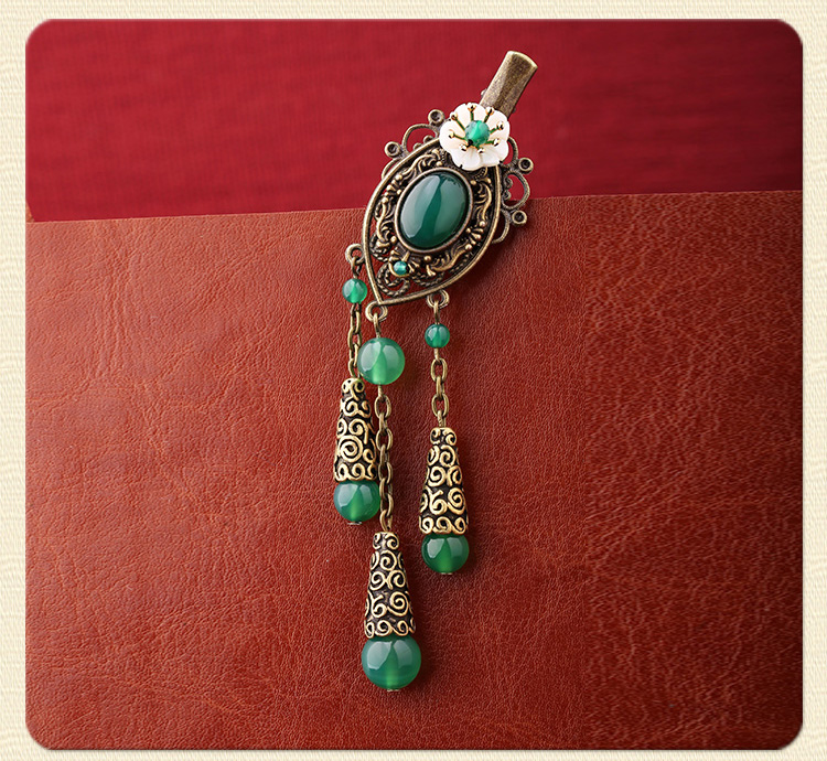 古風古典流蘇發(fā)夾，翠綠民族風頭飾