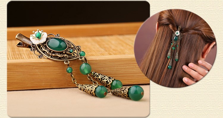 古風古典流蘇發(fā)夾，翠綠民族風頭飾