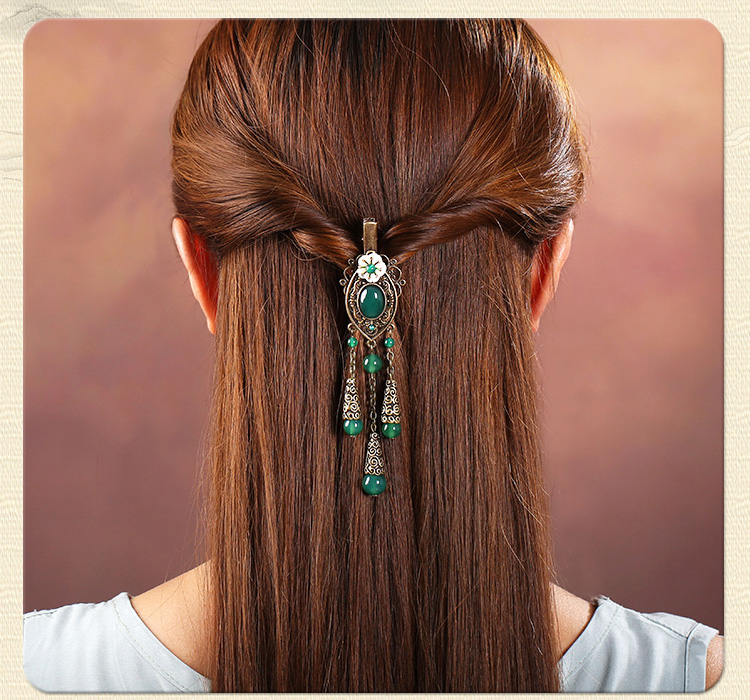 古風古典流蘇發(fā)夾，翠綠民族風頭飾