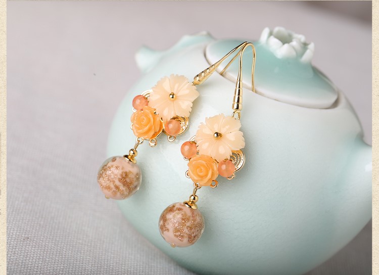 清新淡黃琉璃耳環(huán)，氣質(zhì)古典超仙首飾