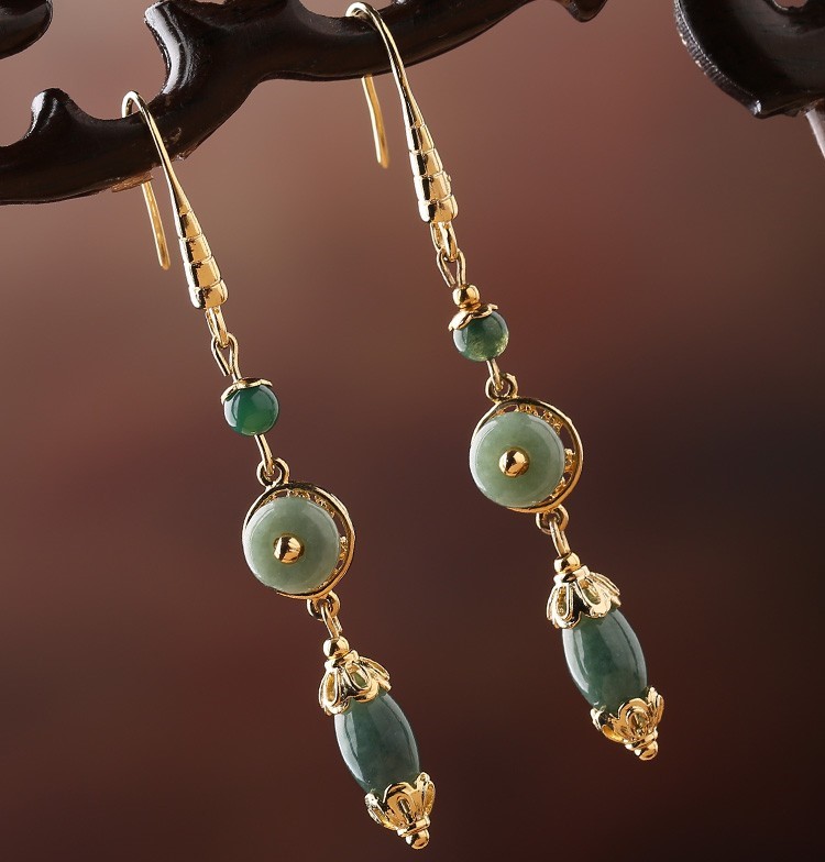 氣質(zhì)翡翠吊墜耳環(huán)，古風(fēng)古典首飾
