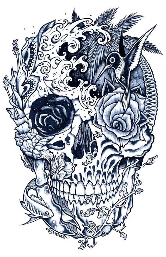 一組手繪骷髏頭插畫，猶如帶刺的玫瑰！