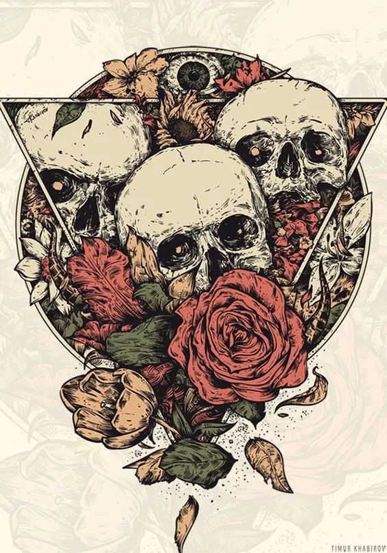 一組手繪骷髏頭插畫，猶如帶刺的玫瑰！
