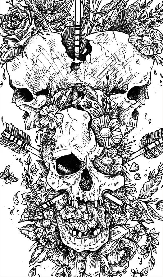 一組手繪骷髏頭插畫，猶如帶刺的玫瑰！