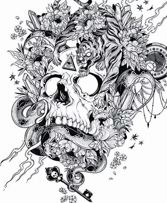一組手繪骷髏頭插畫，猶如帶刺的玫瑰！