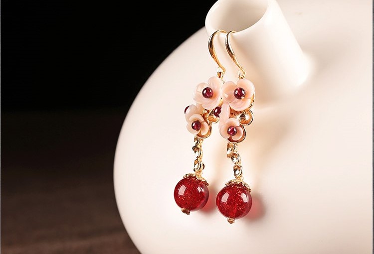 貝殼花朵琉璃吊墜耳環(huán)，古風(fēng)氣質(zhì)嬌雅清新首飾