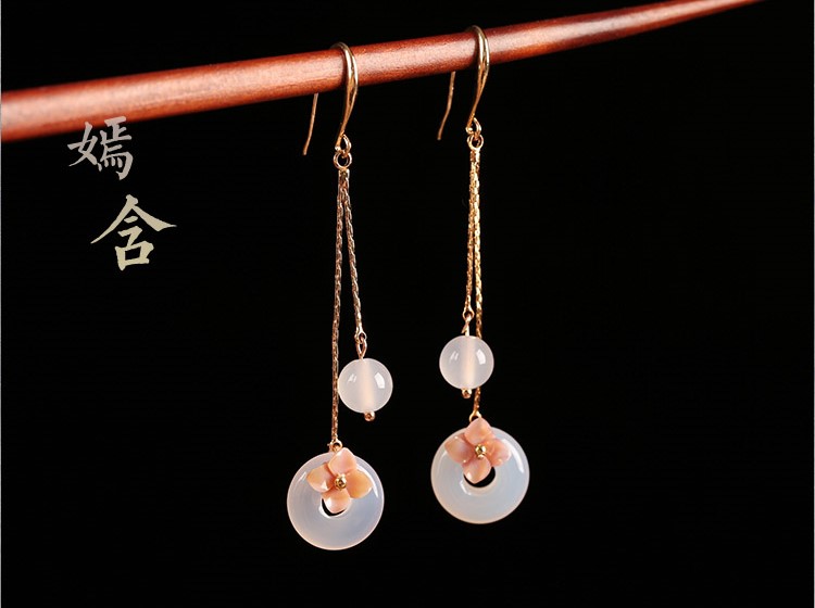 優(yōu)雅個性瑪瑙平安扣耳墜耳環(huán)，古風長款耳環(huán)