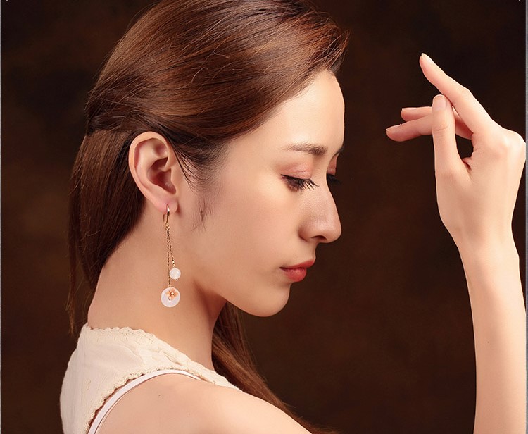 優(yōu)雅個性瑪瑙平安扣耳墜耳環(huán)，古風長款耳環(huán)