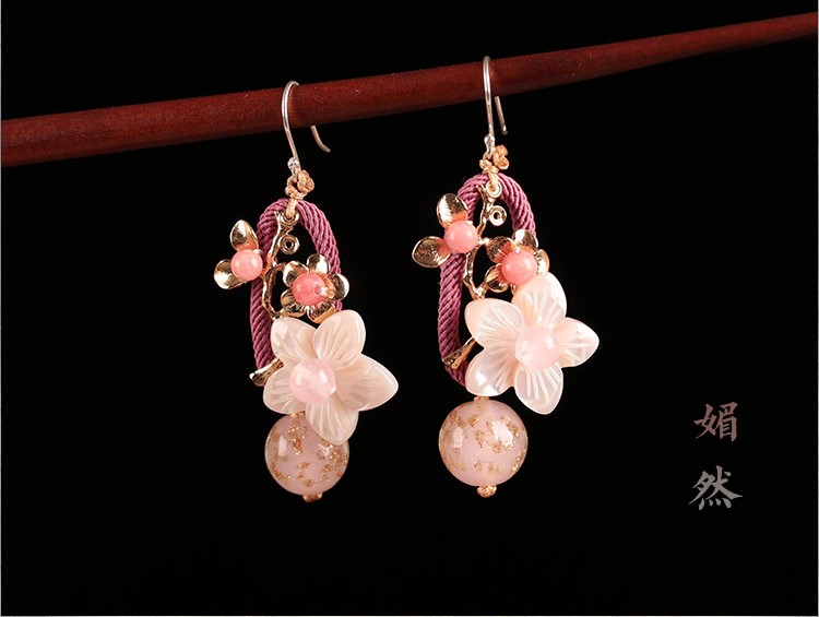 琉璃貝殼耳墜耳環(huán)，古風嬌美耳環(huán)