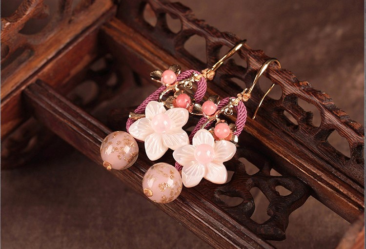 琉璃貝殼耳墜耳環(huán)，古風嬌美耳環(huán)