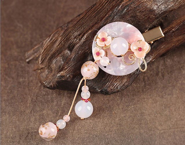 詩雅平安扣發(fā)夾，粉色浪漫桃花頭飾