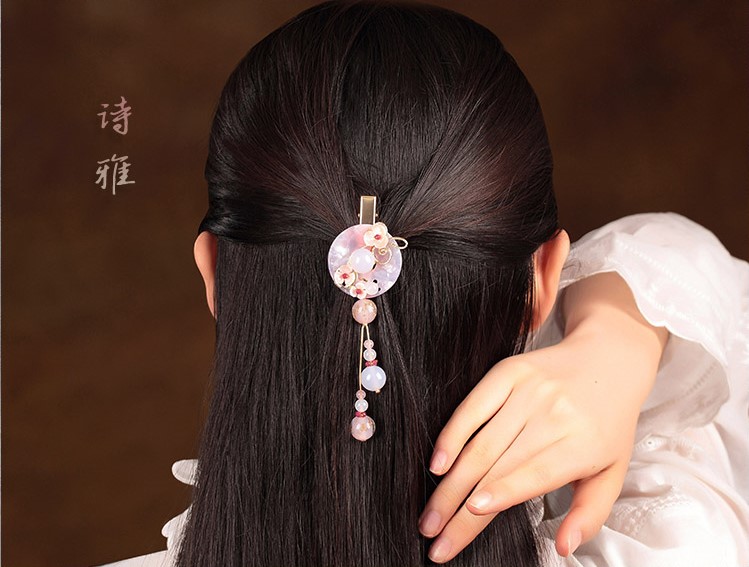 詩雅平安扣發(fā)夾，粉色浪漫桃花頭飾