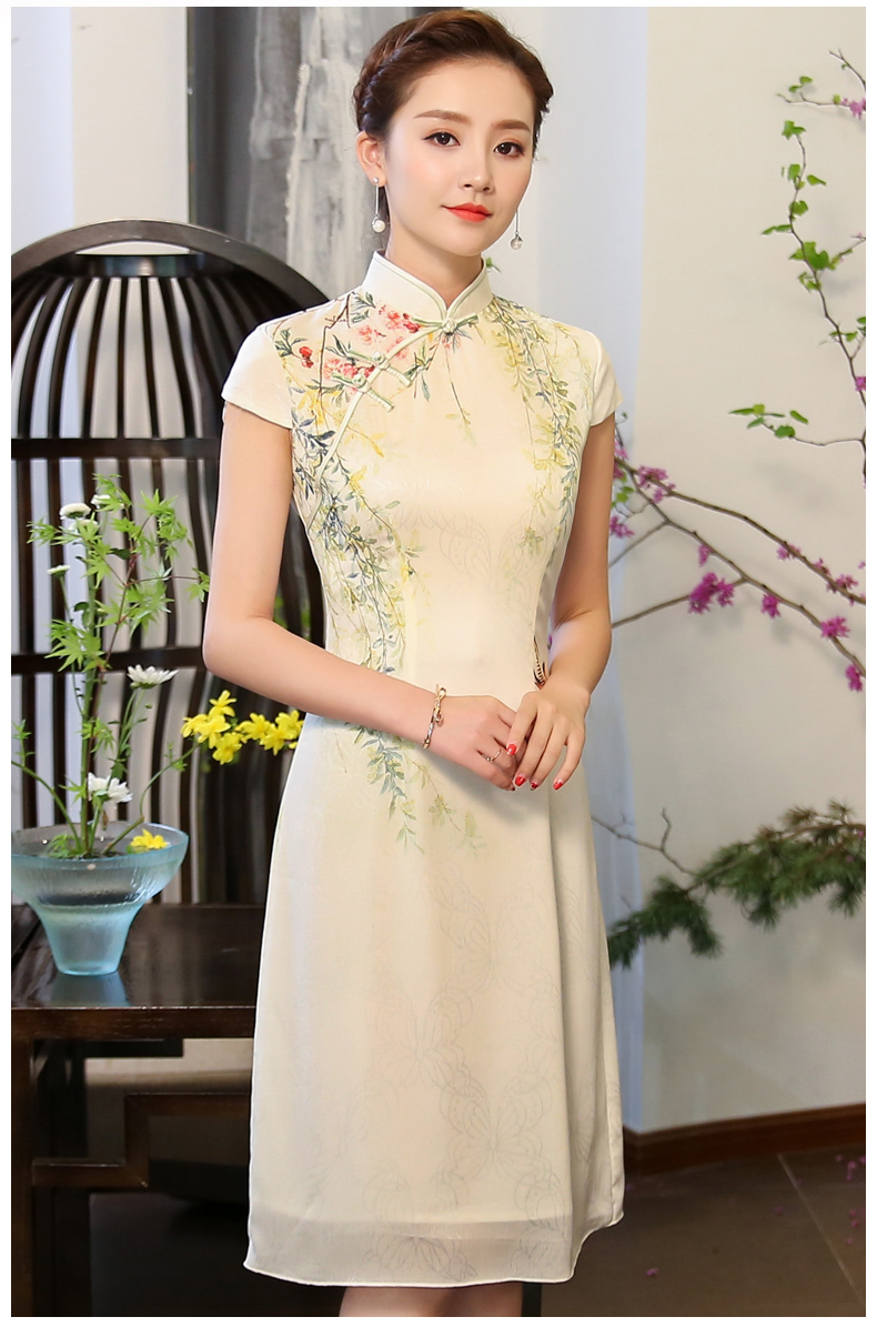 綠盈柳絲繡花旗袍，清新唯美旗袍裙